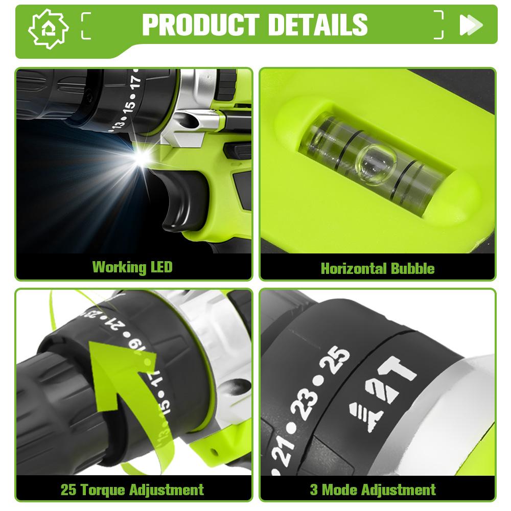 ONEGREEN Trapano Avvitatore a Percussione Elettrico 25+3 Coppia 2 Velocità Regolabile Avvitatore Elettrico Senza Fili Utensile Elettrico Per Batteria Makita 21V Pin