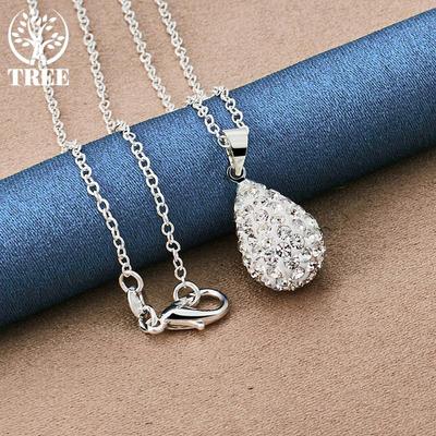 925 Sterling Silver 18 Inch Water Drop Pendant AAA Zircon Necklace Jewelry