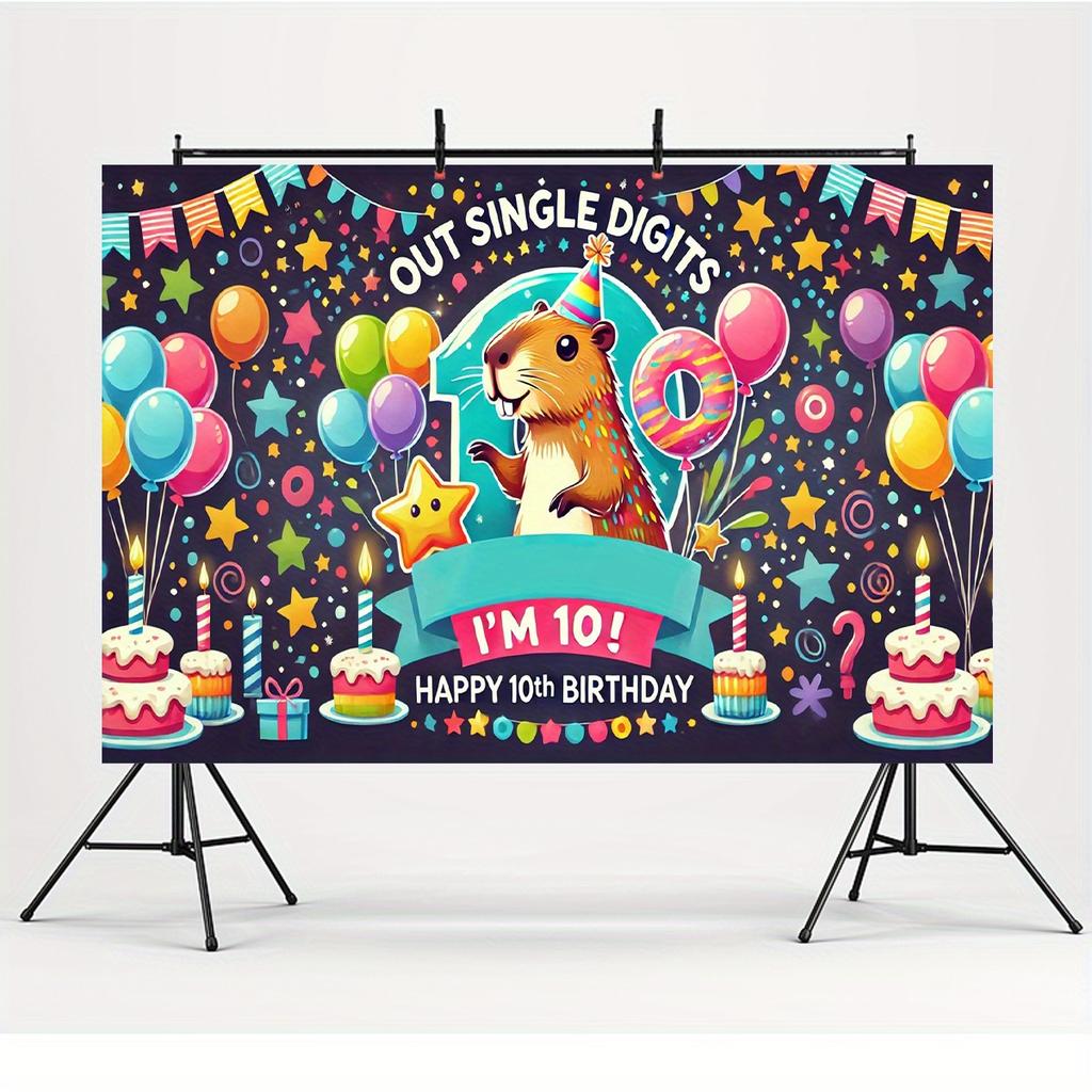 A capybara's tenth birthday party a cute capybara durable polyester banner and a happy capybara photography background