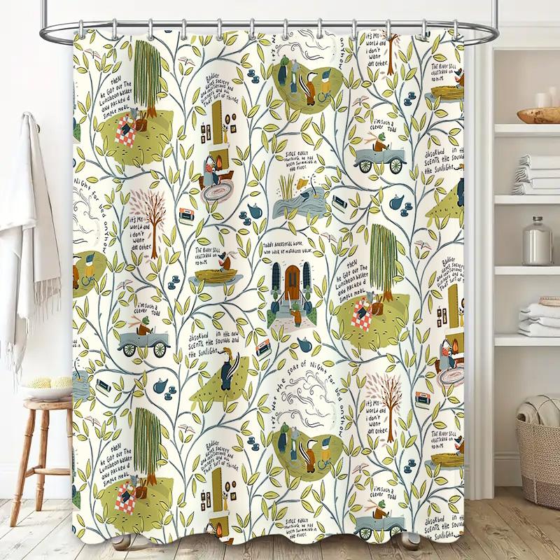 Floral Shower Curtain Botanical Pattern Waterproof Fabric Bathroom Decor Vintage Farmhouse Style Washable Curtains