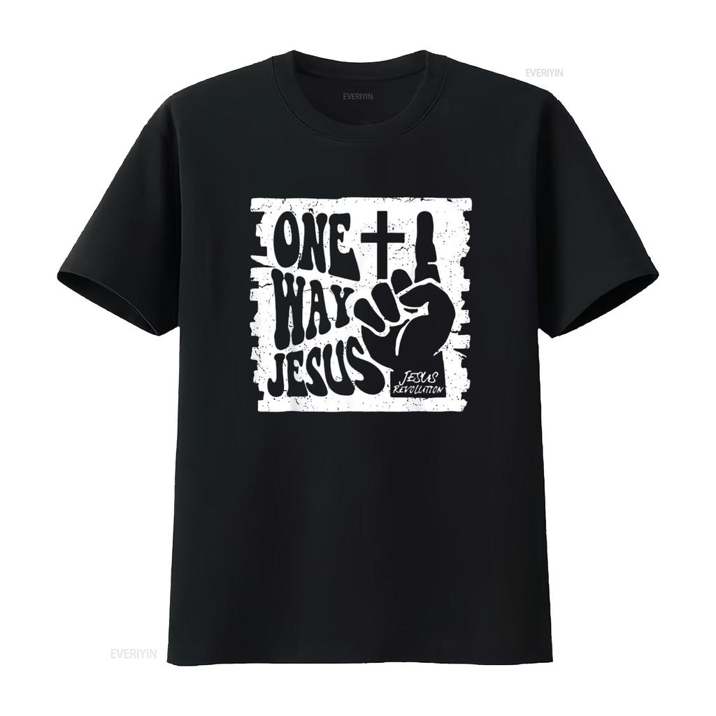 Heren Vintage One Way Jezus T-shirt Zwart X Large vintage Gewassen streetwear Comfortabele designer kleding Zacht Unisex mode
