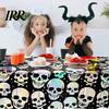 Halloween Background Skull Foil Fringe Curtain, Iridescent Disposable Tablecloth, Tinsel Curtain Table Cover Backdrop for Holiday Party Decoration