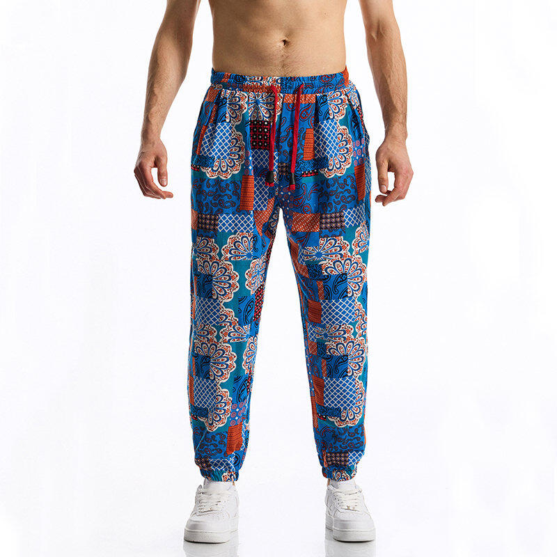 Herren Freizeithose Sommer und Herbst Lebhaftes Patchwork Bedruckte Kordelzughose Elastischer Bund mit Kordelzug Modisch und Bequem