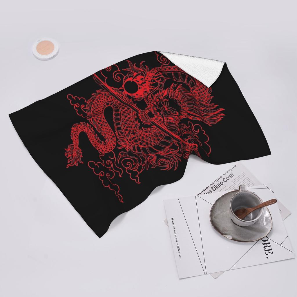 Red Chinese Dragon with Black Background Soft Face Towel Quick Dry Pool Bath Cotton Towels Breathable
