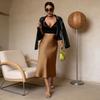 Women Midi Skirt High Waist Smooth Satin Fishtail Hem Slimming Skirt Travel Party Work Leisure Daily Wear