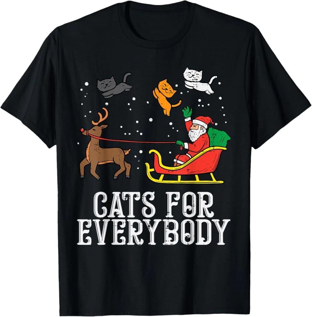 Cats For Everybody Christmas Cat Funny Xmas Santa T-Shirt L