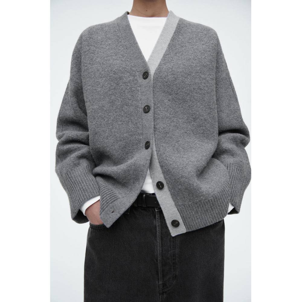 COS Japan Color Block Woll-Cardigan mit V-Ausschnitt