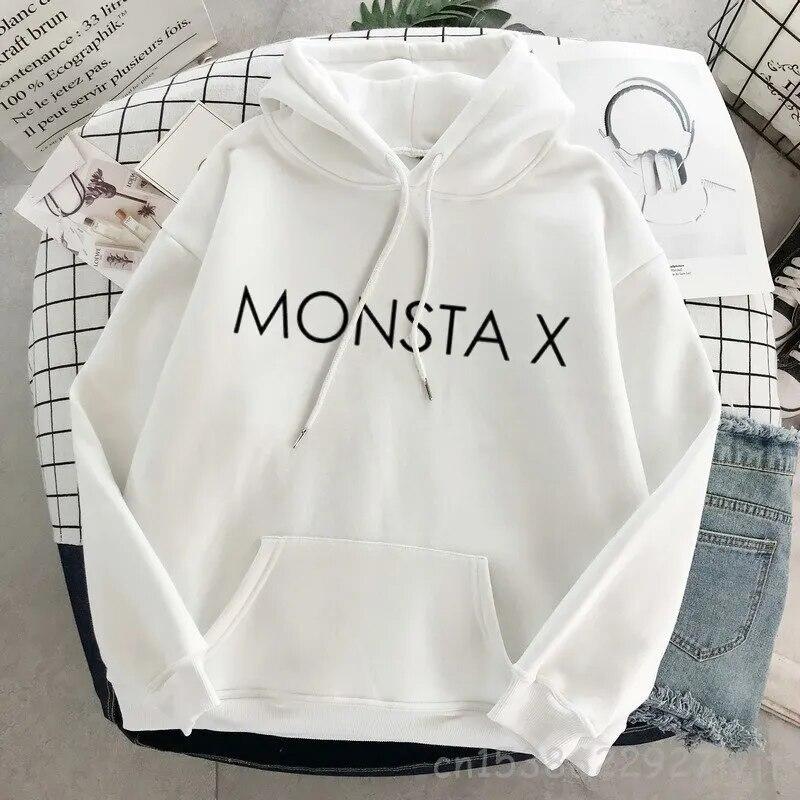 Hipster svetr Monsta X oversized módní mikina s kapucí Harajuku mikina podzimní oblečení ženy mikiny s dlouhým rukávem streetwear unisex mikina