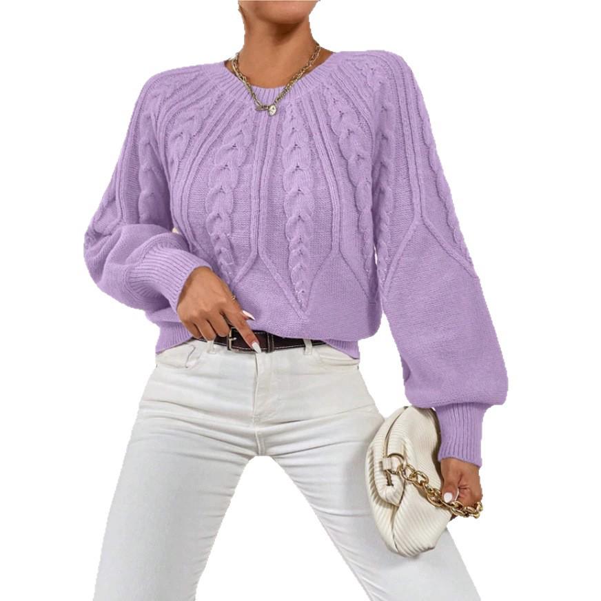 European Style Lantern Sleeve Cable Knit Sweater - Women's Round Neck Loose Pullover Knitwear (2026)
