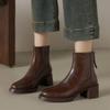 Krazing Pot Cow Skin Winter Round Toe Chunky Heels Motorcycle Boots Size 43 Zipper Women Platform Ankle Boots