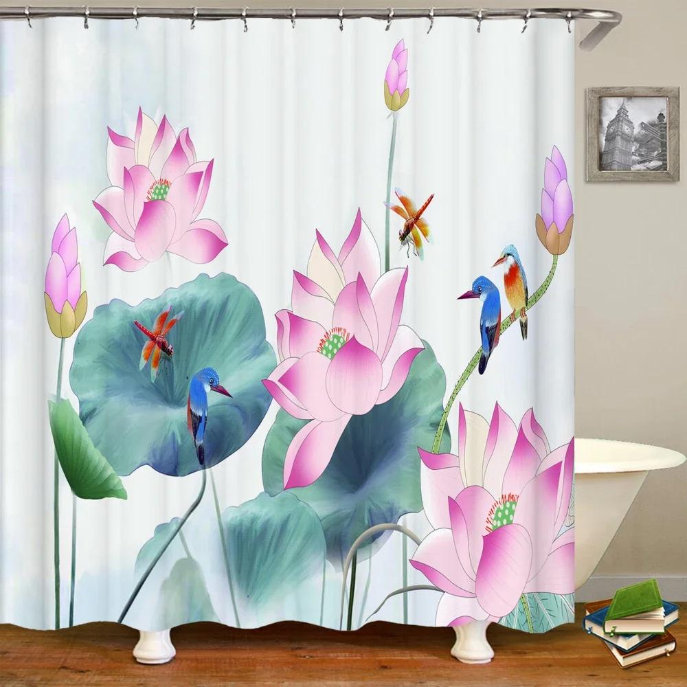 Elegant Chinese Landscape Print Waterproof Shower Curtain - Stylish,Durable &Easy-Care Choice for Multiple Bathroom Décor Themes