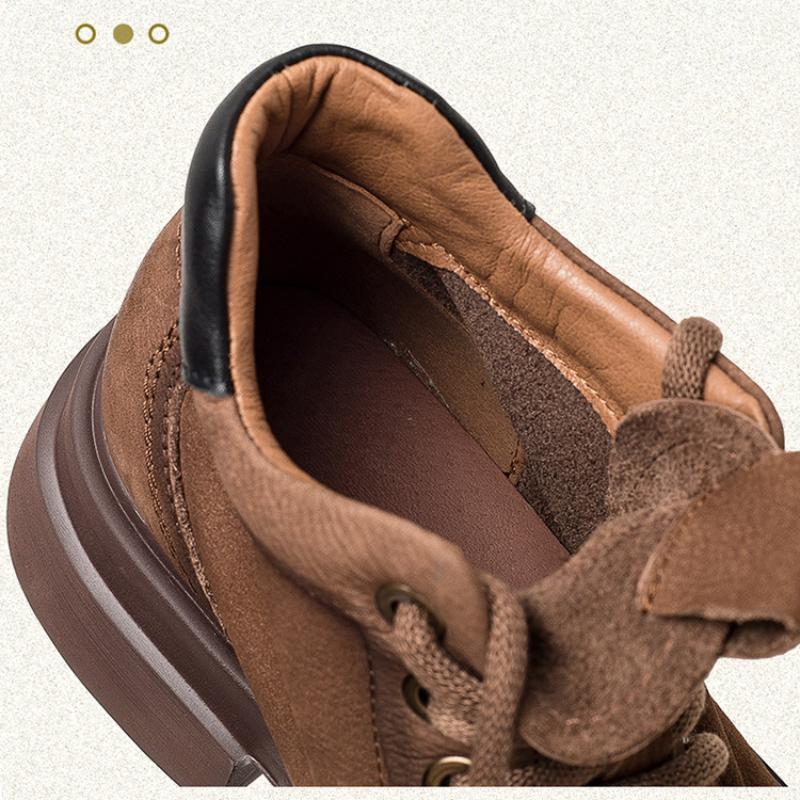 Johnature Retro Genuine Leather Lace-up Short Boots Round Toe Thick Sole Casual Versatile Women's Shoes