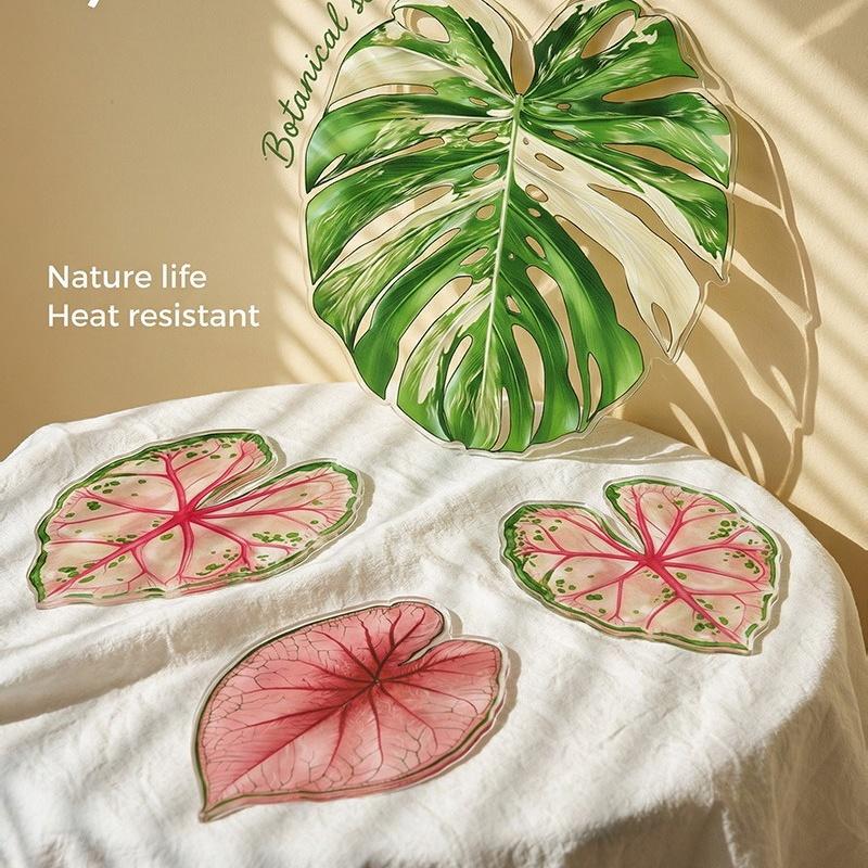 Acrylic Monstera Leaf Coaster Tropical Green Plant Cup Mats Anti-Slip Cup Holders Countertop Protector Kitchen Drink Coasters