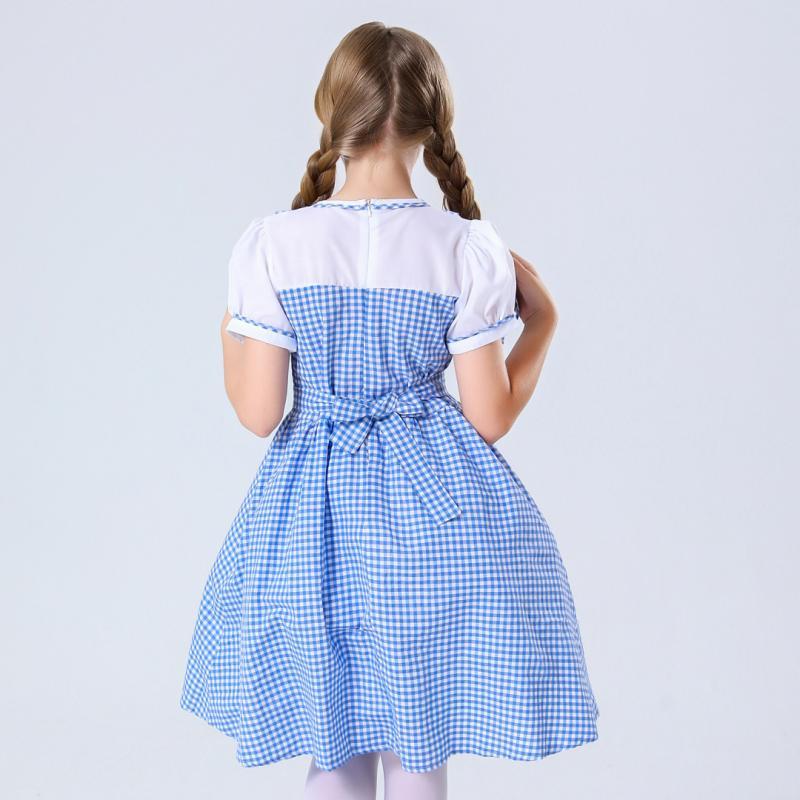 Rochii Copii Haine Fata Aventurile lui Oz Rochie albastră în carouri cu toaletă Rochii zilnice în stil minunat Costum de Halloween