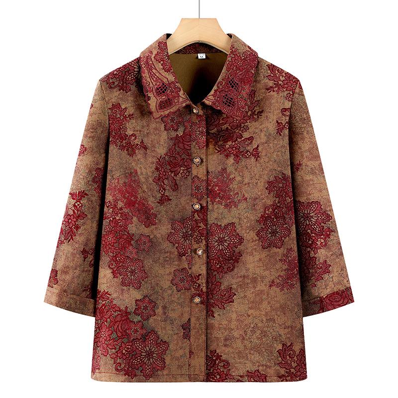 

Spring-Summer Grandma Style Cardigan: Fashionable Printed Button-Up for Women in 60s-70s, Plus Size, Suitable for Spring & Autumn 4XL (140-155 lbs)