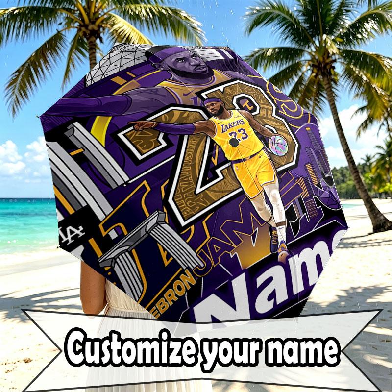 Custom Name Personalized Basketball NBA Print Umbrella, Auto Open Close, 8‑Rib Sturdy Frame, Commute Camping Hiking Use, Birthday Gift