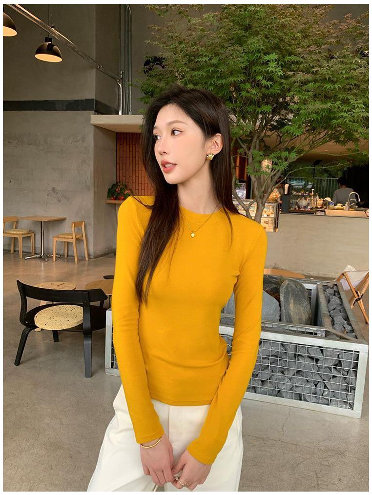 Women's Double-sided Thermal Base Layer Shirt - Round Neck, Brushed, Warm, Solid White T-Shirt for Autumn/Winter, 2025 New Style