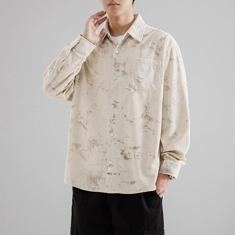 Corduroy Work Shirt for Men Spring and Autumn New Retro Loose Long-sleeved Printed Fashionable Shirt Jacket
