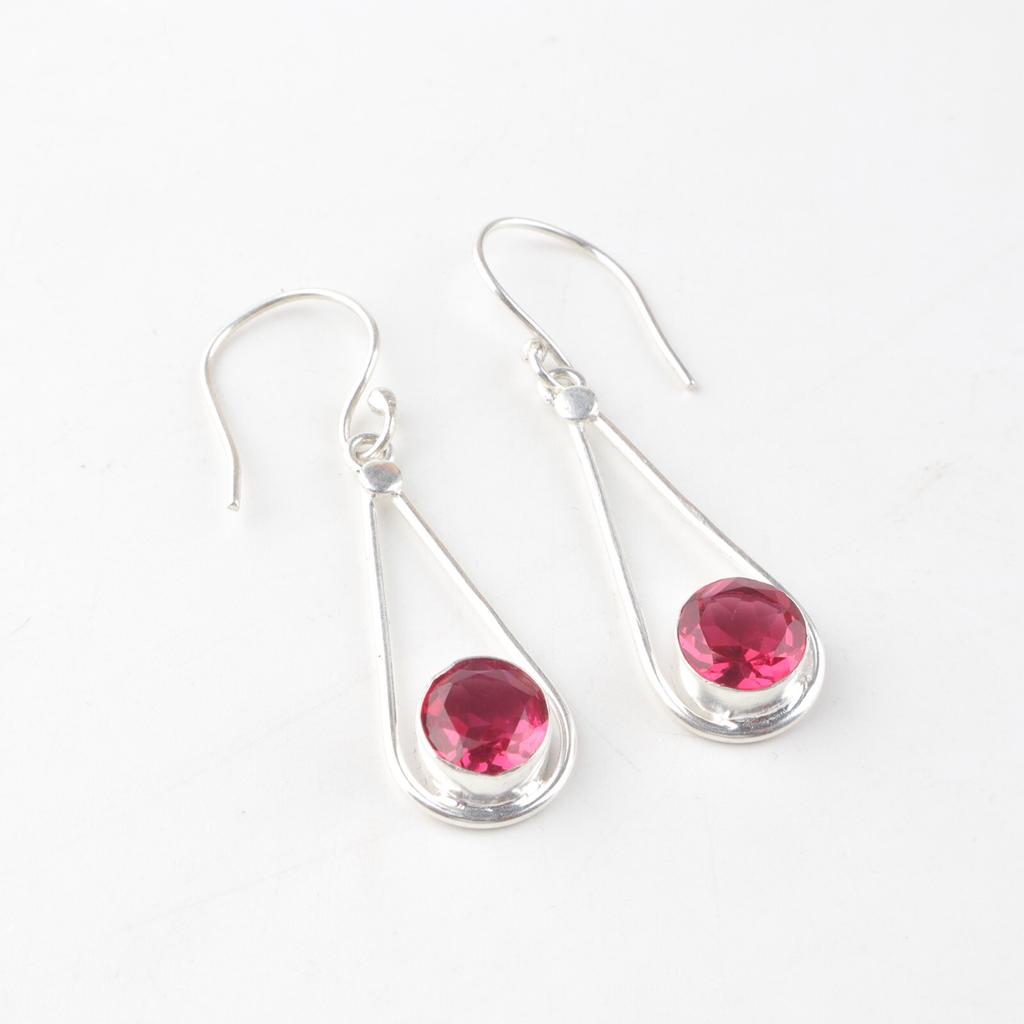 Pink Tourmaline Gemstone 925 Sterling Silver Jewelry Handcrafted Earrings 1.76" EE-126-21