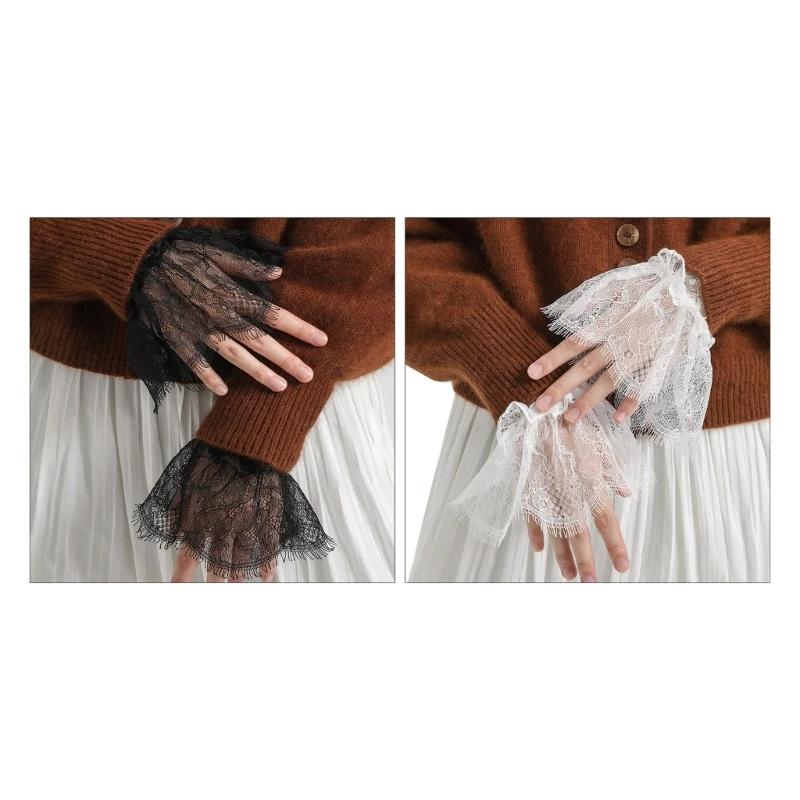 Detachable Wrist Cuffs for Women Wedding Dress Pleated Cuffs Lace Fake Cuffs