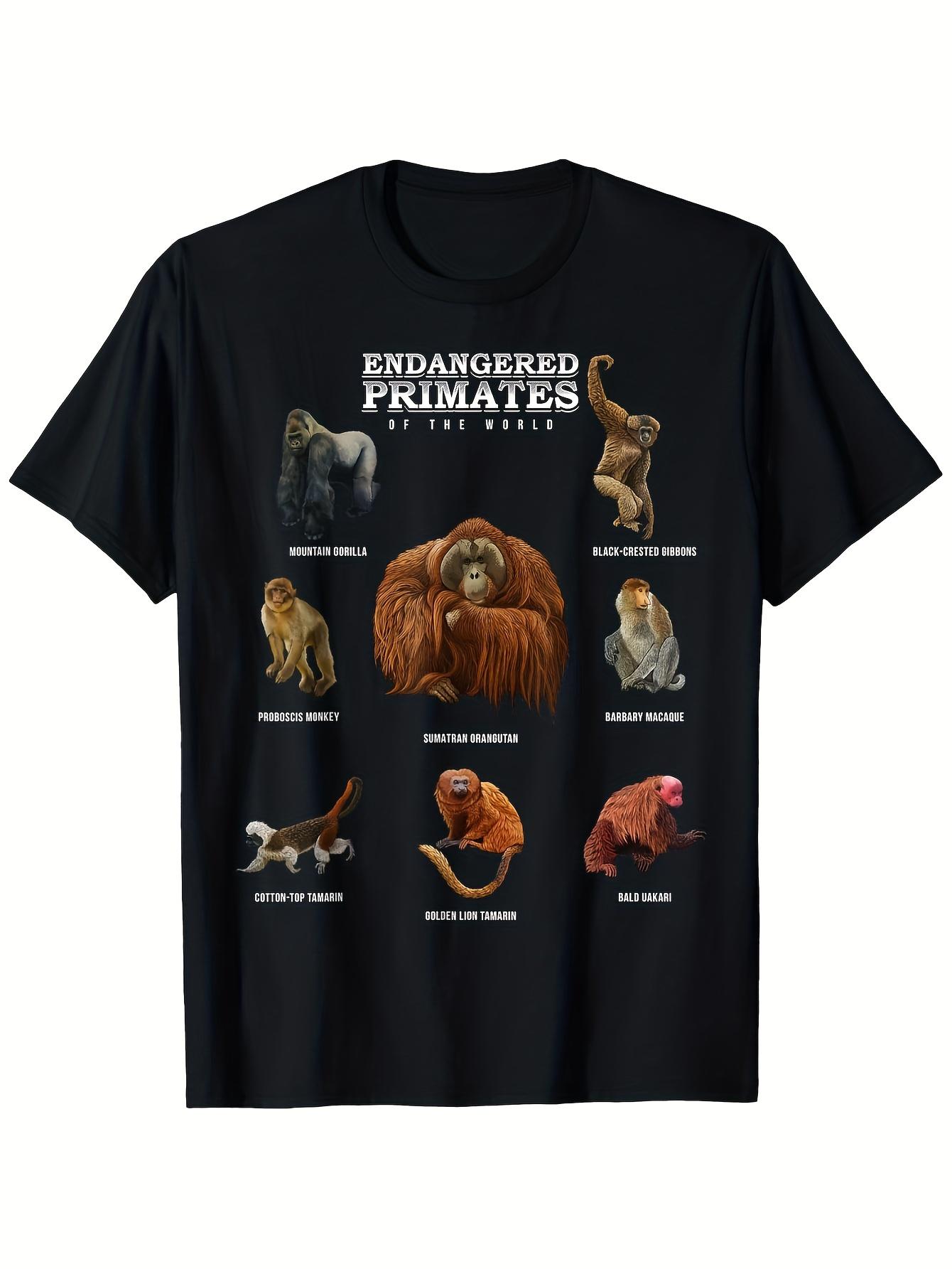 World Wildlife Endangered Primates Graphic TShirt 100 Cotton ONeck Short Sleeve Summer Casual Mens Tshirt Streetwear S
