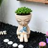 Simple Sitting Posture Girl Holding Cat Flowerpot Creative Succulent Plant Vase Container Outdoor Courtyard Garden Decoration