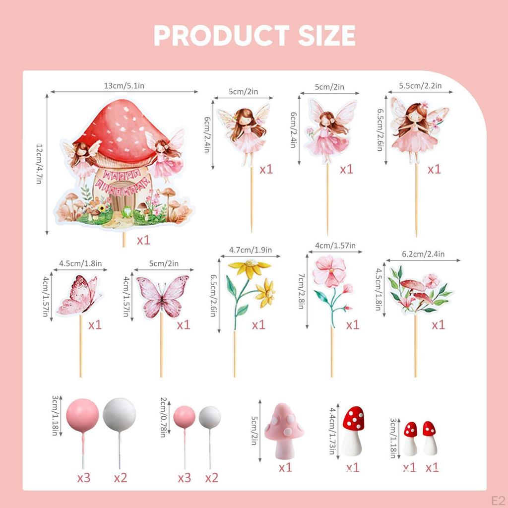 23x Fairy Cake Toppers Mushroom Decoration for Art Projects Events Kids