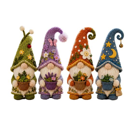 Niedliche Zimmerpflanzentopf-Topper Häkel-Gnom-Figur, Handgefertigte Gestrickte Puppe mit Topfpflanzen, Frühlings-Kunsthandwerk-Sammlerstücke Sommer Schwedischer Tomte