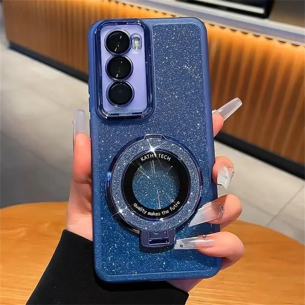 Glitter Ring Holder Case for Samsung Galaxy S24 S25 Ultra S23 S22 Plus S21 S20 FE A54 A55 A34 A14 A52 A15 Bracket Bling Cover