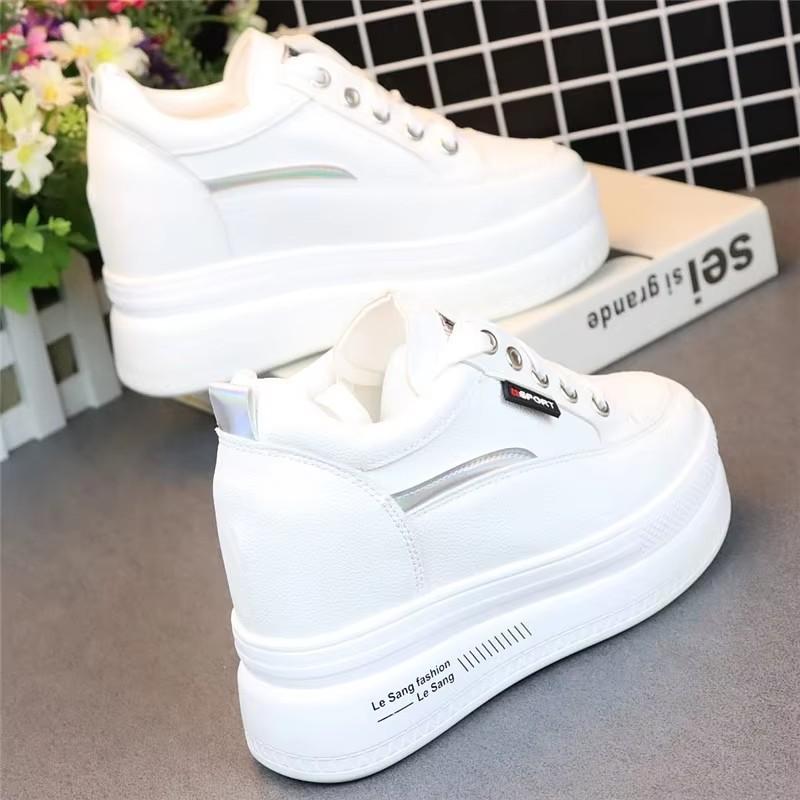 Fashion Woman Height Increasing Shoes 10CM Heels Spring Autumn Wedges Breathable Women Sneakers Casual Platform Trainers White Shoes