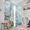 2PCS Digital Printed Curtains, Island Lighthouse Ocean Coastal Seaside, Modern Home Decor Style for Living Room Bedroom Decor