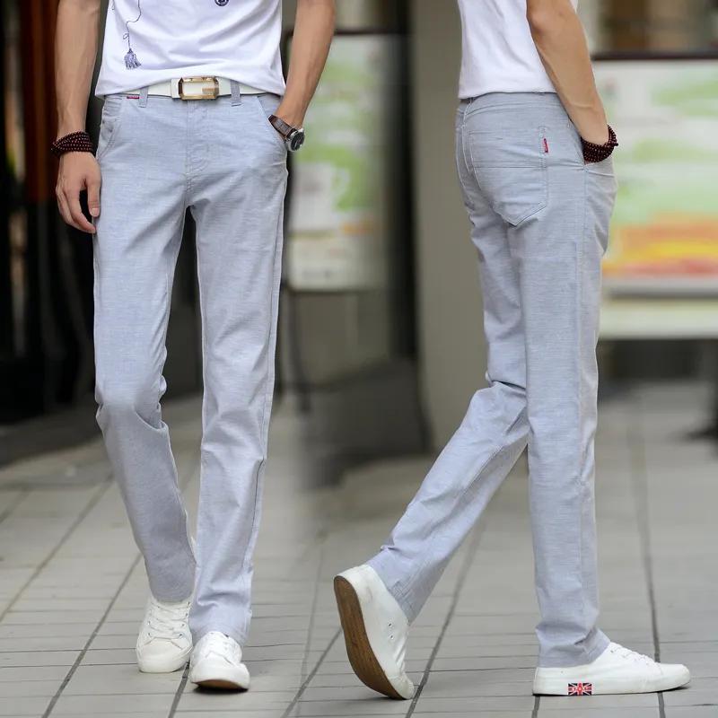 Men Summer Slim Thin Cotton Linen Trousers For Youth Straight Cotton Linen Leg Casual Pants