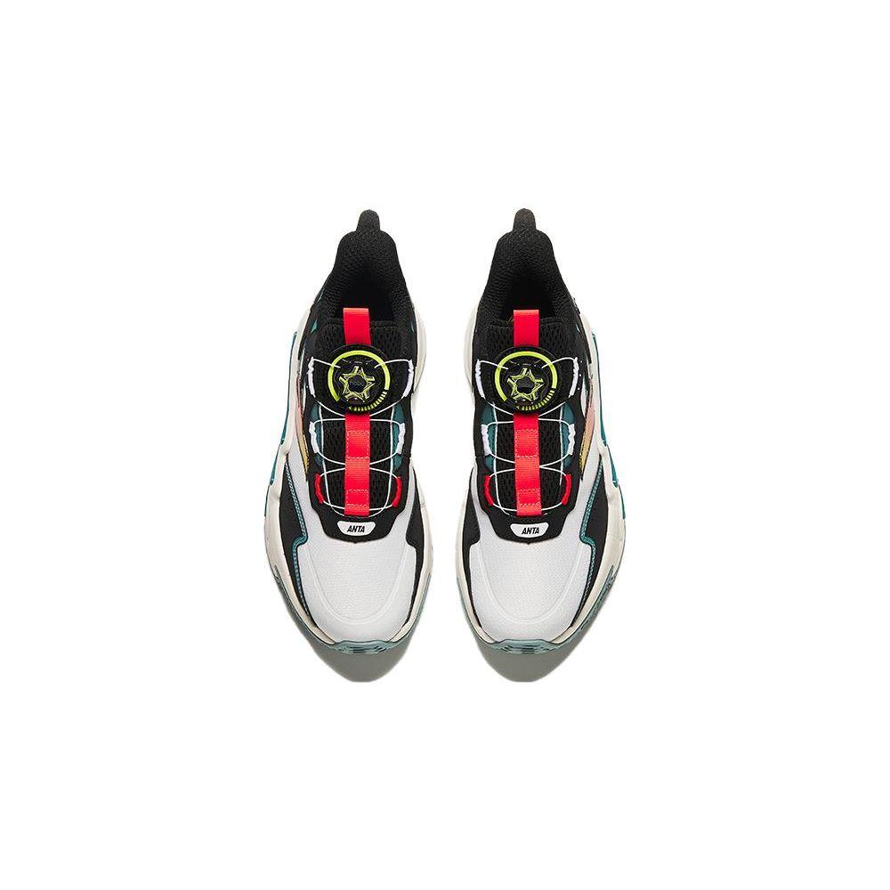 Anta Kids Cement Nemesis Non-Slip Shock Absorbing High-Top Basketball Shoes Kids Basketball Shoes White Black Green A312411122-2