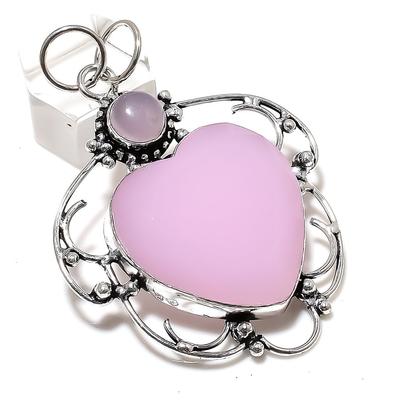 Natural Pink Chalcedony Gemstone 925 Sterling Silver Gift Pendant 2.60" U1g32