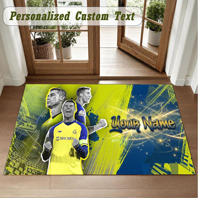 Crystal Velvet Square Rug Custom NameCristiano Ronaldo Pattern Non Slip Home Floor Decor Rug