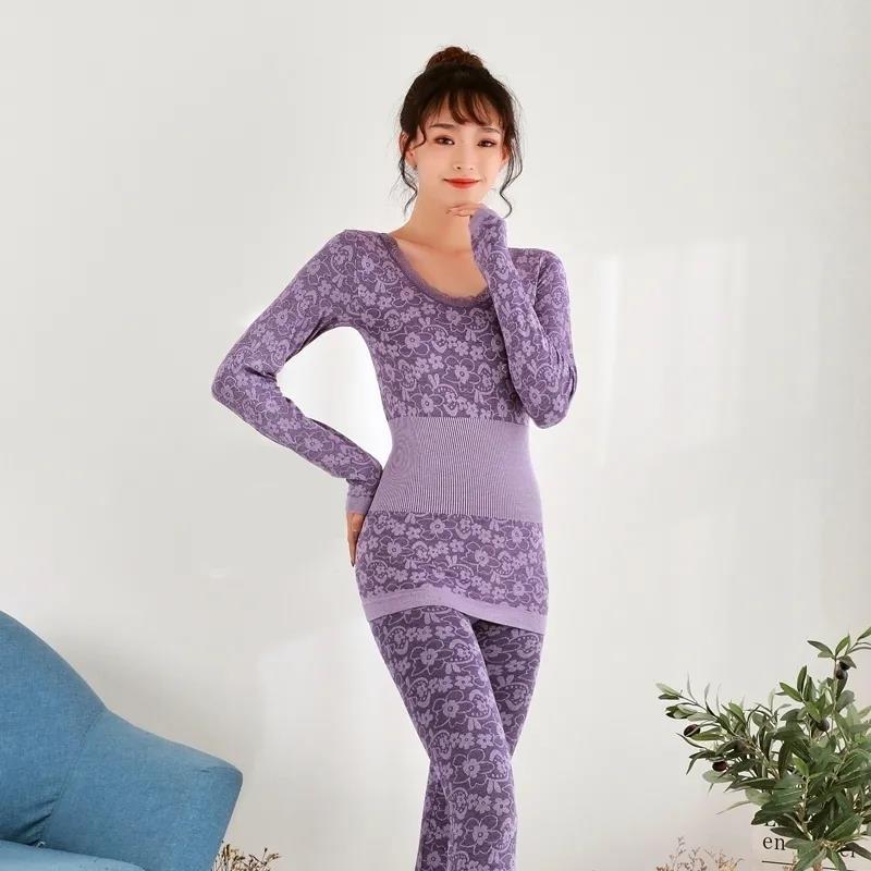 Damen-Herbstkleidung, lange Ärmel, langärmliges Hemd, dünn, Damen-Baumwolle, Thermo-Unterwäsche, Mutter, Plus-Size-Baumwollpullover-Anzug