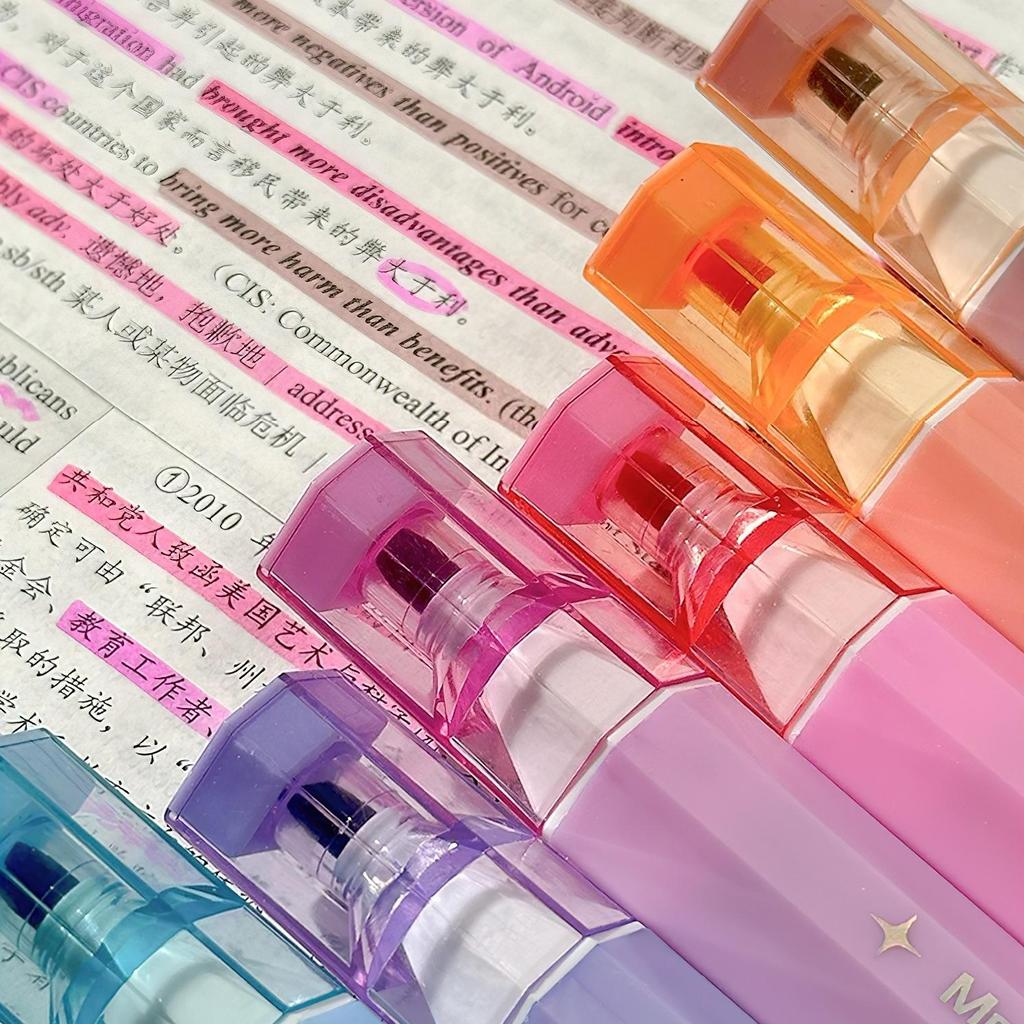 6 st Söta överstrykningspennor set, Marshmallow & Iced Soda Fluorescerande markörliner för målning, markering