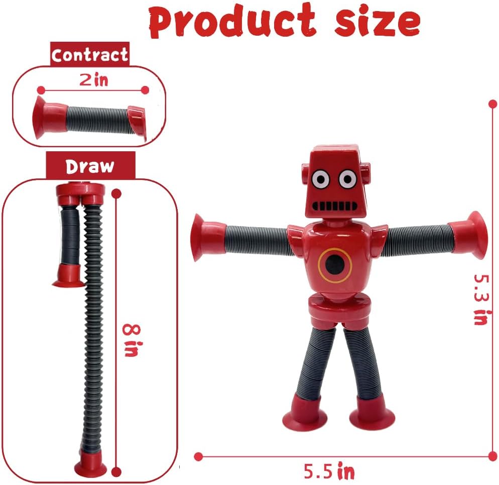 4PCS Suction Cup Robot Toy Shape Changing Telescopic Pop Tubes Autism Sensory Toy Robot Action Figure Bendable Fidget Toy