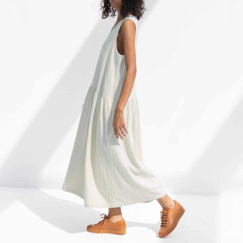 Women's Fashion Casual Solid Colour Sleeveless V-Neck Cotton Linen Pocket Dress