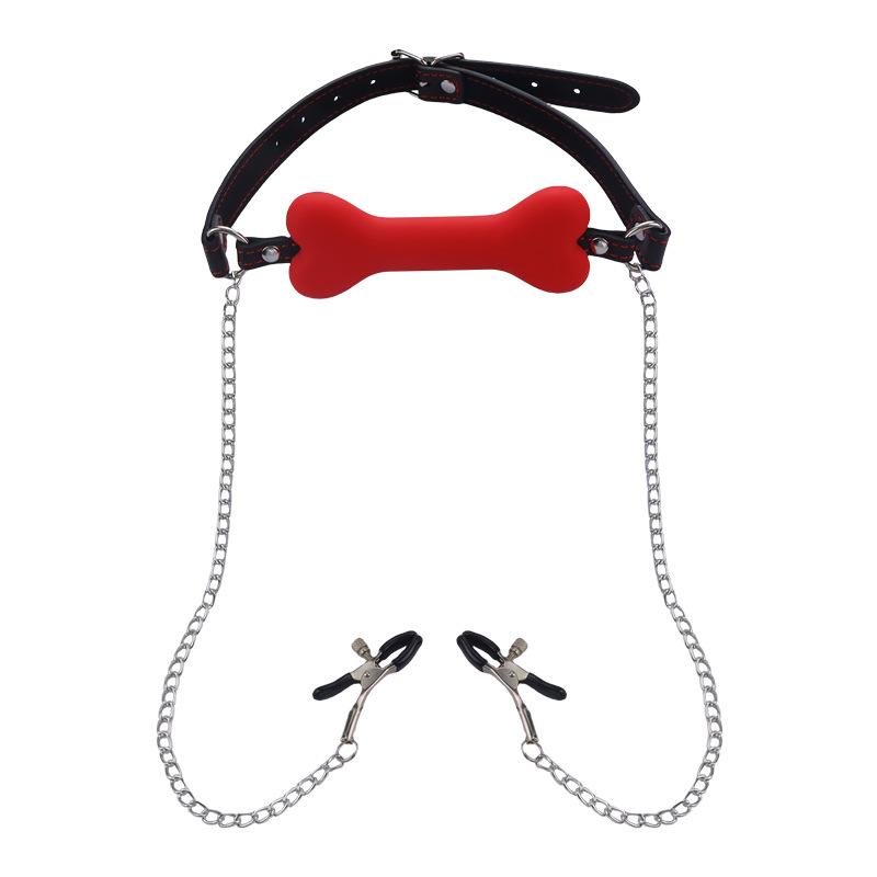 Adult Bone Gag with Chain and Nipple Clamps