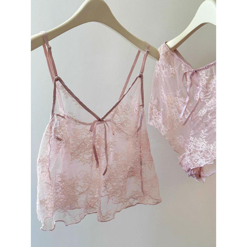 French Style Pure Desire Lace Mesh Hanging L with Pajamas for Women Autumn New Sexy Gyaru Homewear Set