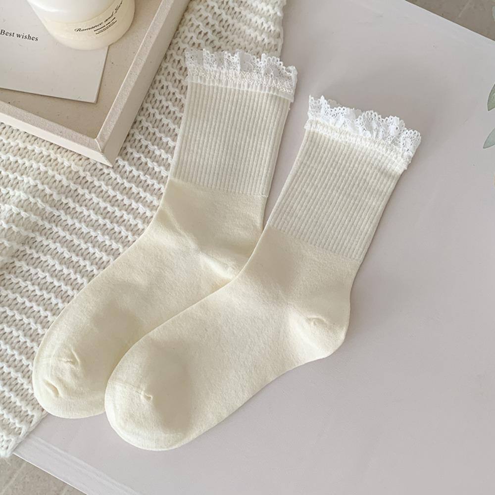 Breathable Women's Socks Lace Frilly Crew Socks Fashion Long Socks