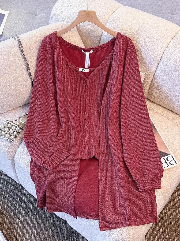Damen Strickcardigan & Top Set in Übergröße: Temperamentvolle Freizeitkleidung für Frühling/Herbst (130-350 Pfund)
