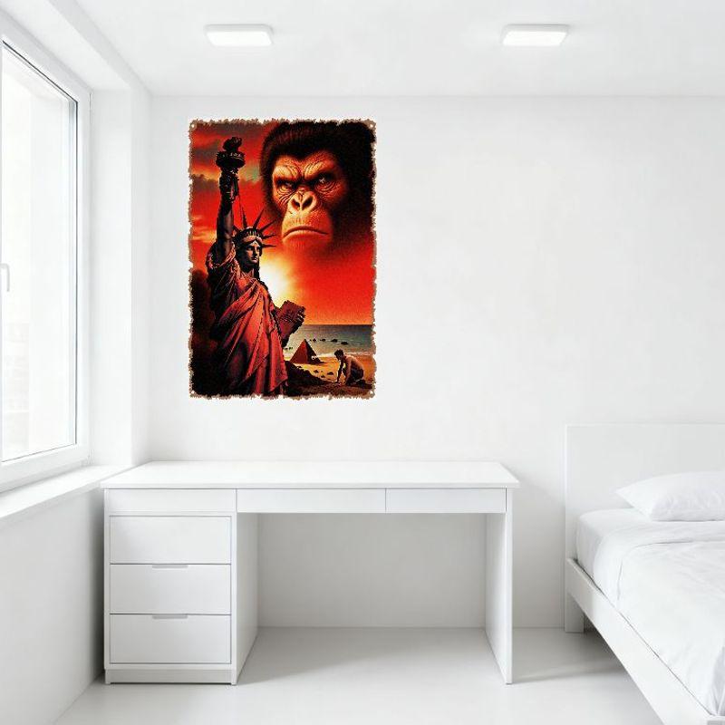 Retro-Futuristic Statue of Liberty & King Kong Ape Metal Tin Sign, Vintage Dystopian Wall Plaque for Home Bar Cafe Man Cave Deco