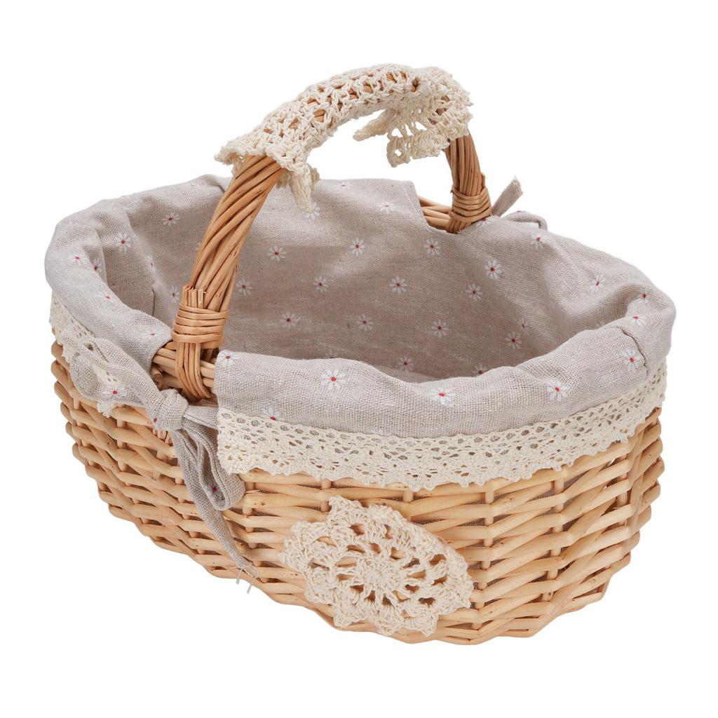Picnic Basket with Removable Liner Hand Woven Empty Picnic Hamper Basket with Handle for Easter Camping Wedding Gathering