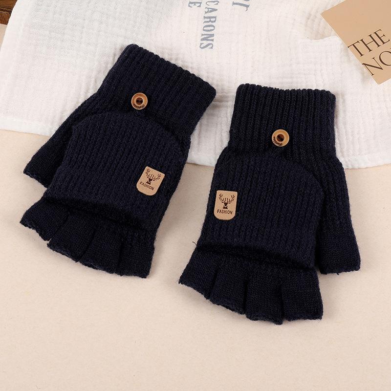 Warm Touch Screen Gloves for Winter Knitting, Cycling, Outdoor Activities, Finger Leakage, Flip Cover, Men's and Women's Thick and Plush Thick Gloves