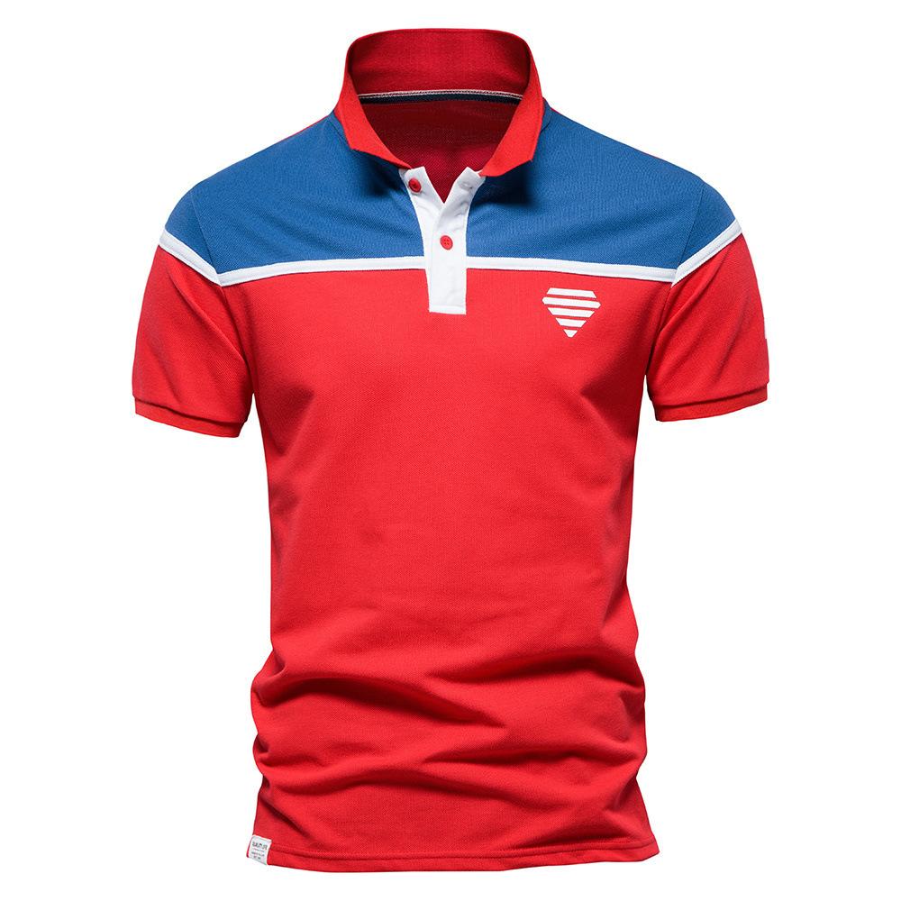 

Рубашка поло Мужская футболка Новая весна и лето Лоскутная печать Хлопок XXL красный