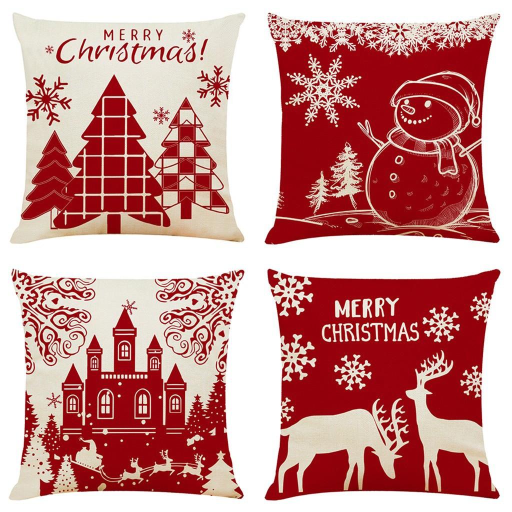 Чехол для подушки с рождественским узором для дивана и автомобиля, 4 шт., домашний декор красный