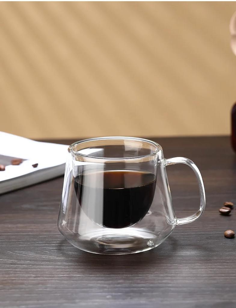 200ML Dvoustěnný skleněný hrnek na kávu Tvar diamantu Průhledný Žáruvzdorný Dno na víno Mléko Džus Čaj Pivo Voda Hrnky Nápojové sklo