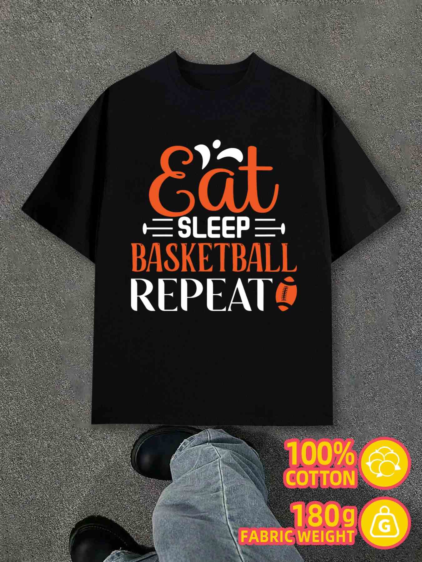 Men s T-Shirt Y2K Eat Sleep Basketball Repeat Black Regular Fit XL